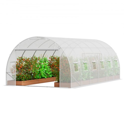 VEVOR Invernadero Túnel 590x295x198 cm Carpa Refugio para Plantas Estructura de Acero Galvanizado Cubierta de PE Puerta Enrollable con Cremallera 12 Ventanas para Cultivo de Verduras Flores, Blanco