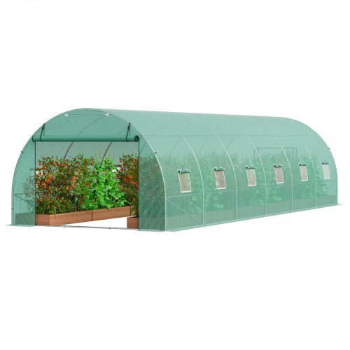 VEVOR Invernadero Túnel 890x295x198 cm Carpa Refugio para Plantas con Estructura de Acero Galvanizado Cubierta de PE Verde Puerta Enrollable con Cremallera 12 Ventanas para Cultivo de Verduras Flores