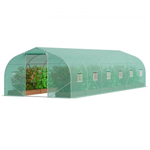 VEVOR Invernadero Túnel 900x300x200 cm Carpa Refugio para Plantas con Estructura de Acero Galvanizado Cubierta de PE Verde Puerta Enrollable con Cremallera 12 Ventanas para Cultivo de Verduras Flores