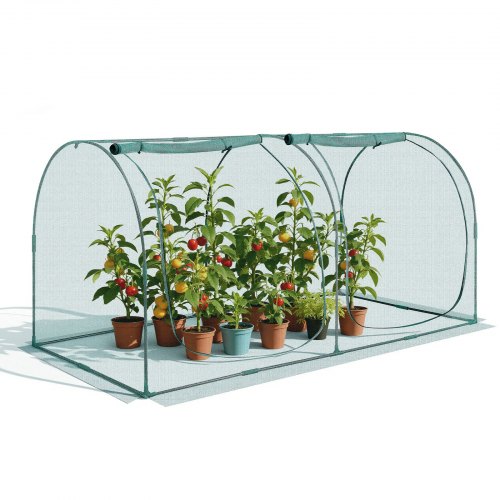 VEVOR Jaula protectora para cultivos, con puerta con cremallera, resistente al viento, cubierta para bancales elevados exteriores con estructura, para jardín, patio y césped, 2489 x 1200 x 1200 mm