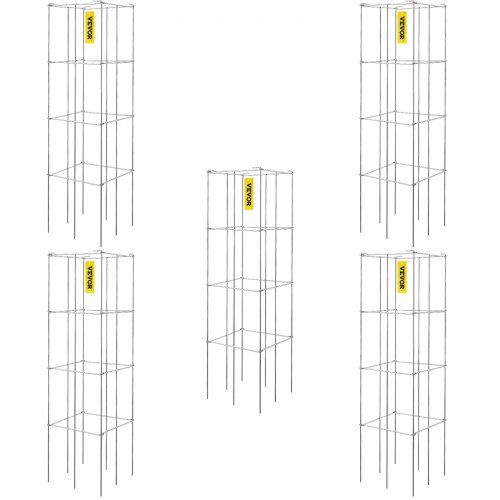 VEVOR Jaulas para Tomates, 30 x 30 x 117 cm, 5 Paquetes de Jaulas Cuadradas de Soporte para Plantas, Torres de Tomate de Acero Recubiertas de PVC Plateadas para Trepar Verduras, 14,1 lbs, 6,4 kg