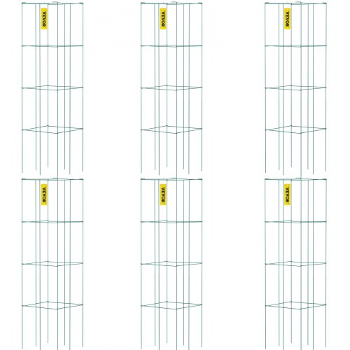 VEVOR Jaulas para Tomates, 37 x 37 x 100 cm, 6 Paquetes de Jaulas Cuadradas de Soporte para Plantas, Torres de Tomates de Acero Recubiertas de PVC Verde para Trepar Verduras, Plantas, Flores