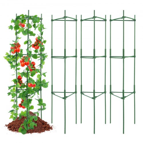 VEVOR - Juego de 4 jaulas para tomates de 63 pulgadas para jardín, soporte para plantas enrejadas de tomates, jaula apilable de soporte para plantas altas, para parterres elevados, verduras, flores y plantas trepadoras