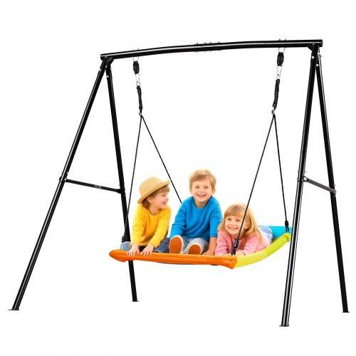VEVOR Juego de Columpio Infantil Exterior, 180 x 184 x 181 cm, Juego de Columpio de Jardín, Carga hasta 199,6 kg, con Asiento Nido Cuadrado Colorido, Marco de Acero, para Niños Terraza Patio, Negro