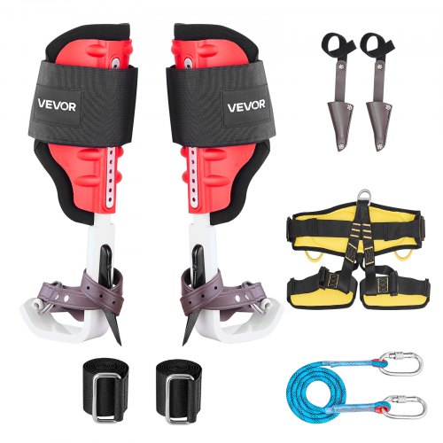 VEVOR Juego de Espuelas para Trepar Árboles, Escalada Ajustable en Altura, con Correas y Protectores de Espuelas, Carga 159 kg, Aluminio Duraderas, para Recolección de Fruta y Caza, Color Rojo