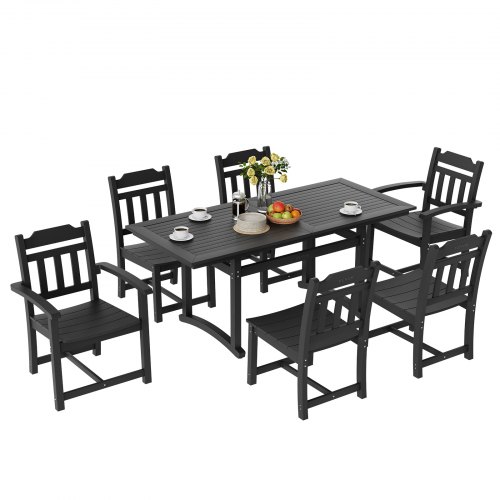 VEVOR Juego de jardín de exterior, 7 piezas, mesa y sillas de jardín de poliestireno impermeable, capacidad de carga de 150 kg, muebles de jardín para terraza, balcón, patio trasero, negro