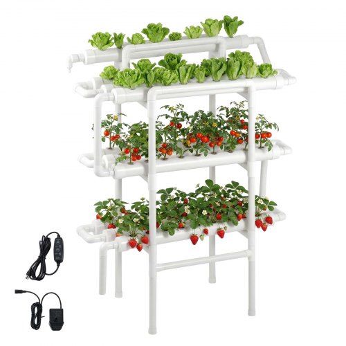 VEVOR Juego de Sistema de Cultivo Hidropónico 3 Niveles y 90 Sitios, con Riego Programado, Tuberías que Bloquean Luz y Sol, Kit de Cultivo para Hortalizas, Frutas, Hierbas sin Tierra en Interiores