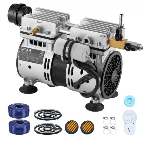 VEVOR Kit de Bomba de Aireación para Estanques de Hasta 3 Arcos Bomba de Aire de 590 W Manguera de 30,5 m Placa Difusora, Oxigenador de Agua, Kit de Aireación para Circulación de Oxígeno en Estanque