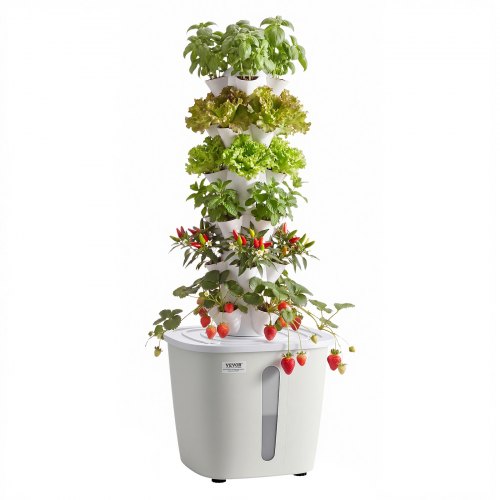 VEVOR Kit de Cultivo Hidropónico, Sistema de Torre Hidropónica de 6 Niveles y 30 Agujeros, con Bomba de Agua y Depósito de 20 L, Control de APP, Jardín Vertical Interior para Hierbas Frutas Verduras