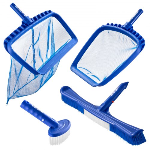 VEVOR Kit de Limpieza de Piscinas, con 2 Cabezales de Cepillo Extraíbles (51/14 cm) y 2 Redes Desnatadoras, Juego de Herramientas de Limpieza para Piscinas Enterradas/Elevadas para Hojas, Sin Poste