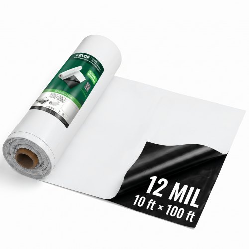 VEVOR Lámina de Plástico de Polietileno 3,05 x 30,48 m Grosor de 0,3 mm, Rollo de Malla Antihierbas para Jardín, Barrera de Vapor, Cubierta de Invernadero, Protección para Construcción, Blanco y Negro