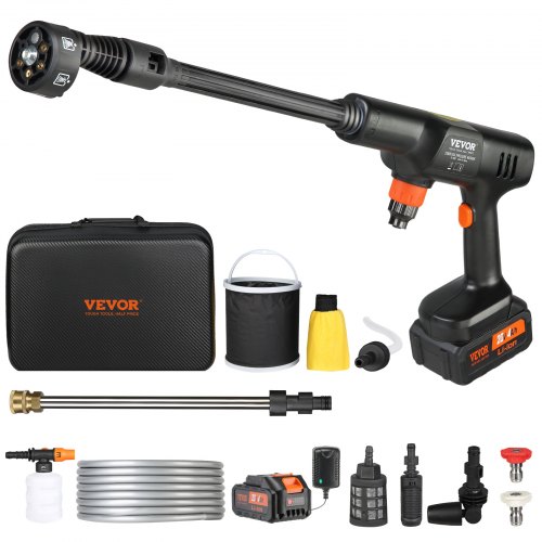VEVOR Lavadora de Alta Presión con Batería Inalámbrica 21V Limpiador Portátil de Alta Potencia 652PSI 50bar Lavadora Eléctrica 3,5L/min Cargador de Batería 4,0Ah para Limpieza de Patio, Jardín, Coche