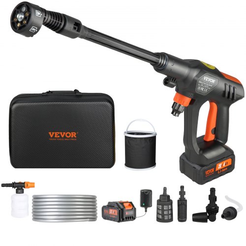 VEVOR Lavadora de Alta Presión con Batería Inalámbrica 21V Limpiador Portátil de Alta Potencia 652PSI 50bar Lavadora Eléctrica 4L/min Cargador de Batería de 4,0Ah para Limpieza de Patio, Jardín, Coche