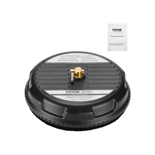 VEVOR Limpiador de Superficies para Hidrolavadora con 4 Ruedas, Redondo, Plástico, 20,68 Mpa máx., Conector Rápido de 0,635 cm, 2 Boquillas Rociadoras, para Aceras, Patios, Negro, φ 385 x 120 mm