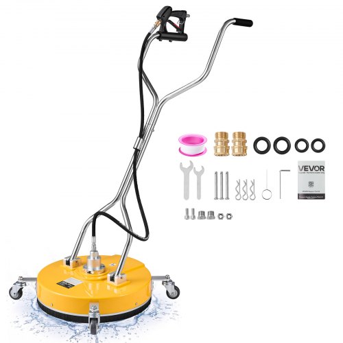 VEVOR Limpiador de Superficies para Hidrolimpiadora 50,8 cm de Acero, ABS Amarillo, 2000-4000 PSI (138-276 bar), con 4 Ruedas, Doble Boquilla y Conector Rápido de 9,5 mm para Entradas, Patios y Aceras