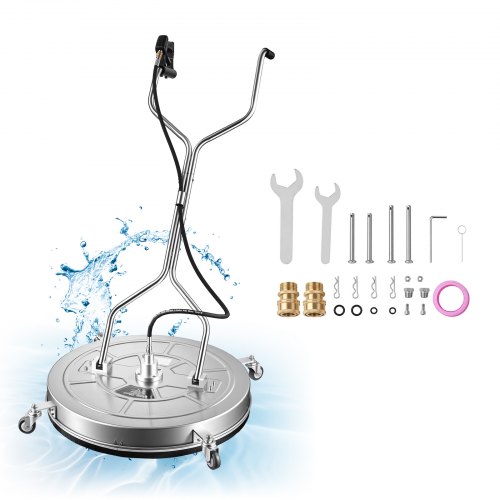 VEVOR Limpiador de Superficies para Hidrolimpiadora 76,2 cm con Asa Elevada, con 138-276 bar, Acero Inoxidable, Conector de 9,5 mm, 4 Ruedas y Adaptadores M22-14/M22-15 para Entradas, Patios y Aceras