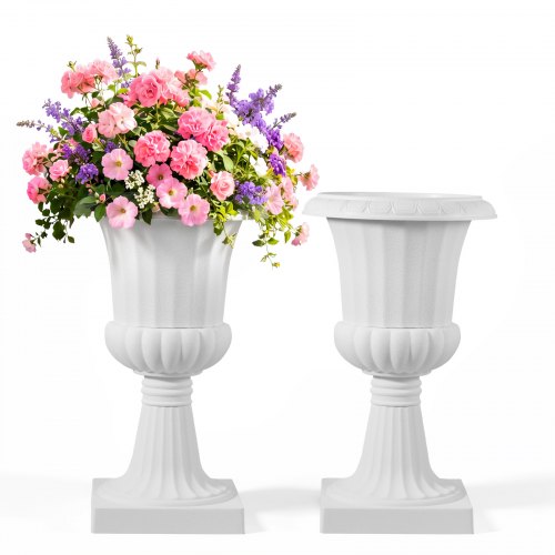 VEVOR Maceta de Urna de Plástico, 25 x 42 cm, 2 Piezas, Maceta Clásica para Interiores, Exteriores, Bodas, Fiestas, Eventos, Escenarios, Entradas, Pasillos, Jardines, Balcones, y Patios, Blanco