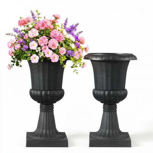 VEVOR Maceta de Urna de Plástico, 25 x 42 cm, 2 Piezas, Maceta Clásica para Interiores, Exteriores, Bodas, Fiestas, Eventos, Escenarios, Entradas, Pasillos, Jardines, Balcones, y Patios, Negro