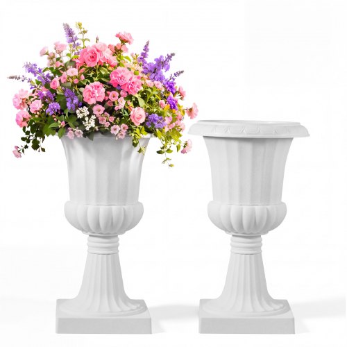 VEVOR Maceta de Urna de Plástico, 40 x 67 cm, 2 Piezas, Maceta Clásica para Interiores, Exteriores, Bodas, Fiestas, Eventos, Escenarios, Entradas, Pasillos, Jardines, Balcones, y Patios, Blanco