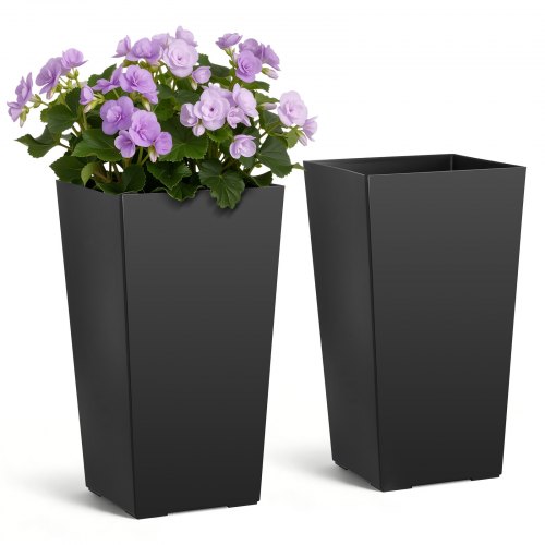 VEVOR Macetas Altas para Plantas 550 mm, Paquete de 2 Piezas, Maceteros Grandes para Interior y Exterior, Cónico Cuadrado, Diseño Moderno, con Depósito, Plástico, para Jardín Patio Salón, Color Negro
