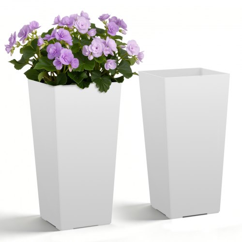 VEVOR Macetas Altas para Plantas 550 mm, Paquete de 2 Piezas, Maceteros Grandes para Interior y Exterior, Cónico Cuadrado, con Depósito, Diseño Moderno, Plástico, Decoración para Jardín Hogar, Blanco