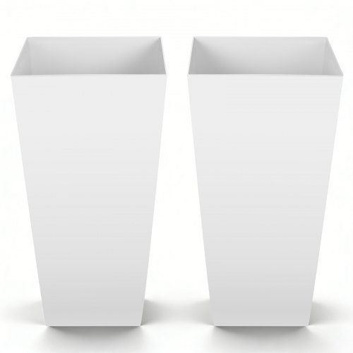 VEVOR Macetas Altas para Plantas 655 mm, 2 Unidades, Maceteros Grandes para Interior y Exterior, con Ruedas con Freno Tapón de Drenaje Depósito, Decoración para Jardín Porche Salón Oficina, Blanco