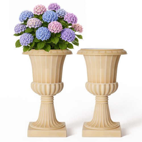 VEVOR Macetas Decorativas de Plástico 2 Unidades 350 x 580 mm Color Beige, Decoración para Fiestas, Boda, Hogar, Patio, Terraza, Jardín, Balcón, Diseño Clásico, Drenaje Flexible, para Plantas, Flores
