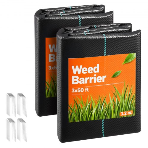 VEVOR Malla Antihierbas 0,9 x 15,2m, 90 g/m², Paquete de 2, Tela Geotextil para Control de Maleza PP Tejido de Alta Densidad para Camino de Grava, Jardines, Invernadero, Exterior, Drenaje, Ventilación