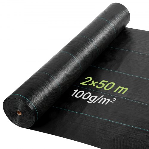 VEVOR Malla Antihierbas 2 x 50 m, 100 g/m², Tela Geotextil para Control de Maleza Polipropileno Tejido de Alta Densidad para Ventilación, Invernaderos, Exterior, Caminos de Grava, Drenaje y Jardines