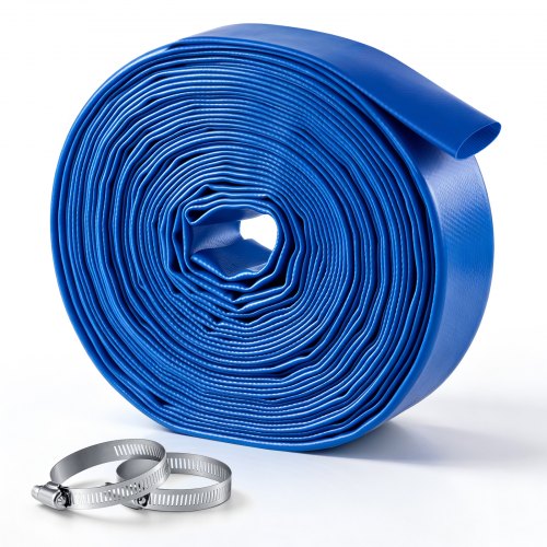 VEVOR Manguera de Descarga de PVC, 3,81 cm x 15,2 m, Manguera Plana, Resistente a la Intemperie y a las Roturas, Duradero, con Abrazaderas, para Filtro de Arena y Bomba de Sumidero de Piscinas, Azul