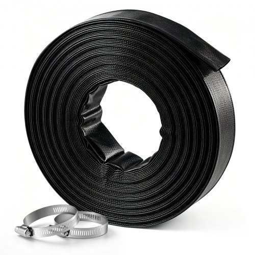 VEVOR Manguera de Descarga de PVC, 3,81 cm x 30,48 m, Manguera Plana, Resistente a la Intemperie y a las Roturas, Duradero, con Abrazaderas, para Filtro de Arena y Bomba de Sumidero de Piscinas, Negro