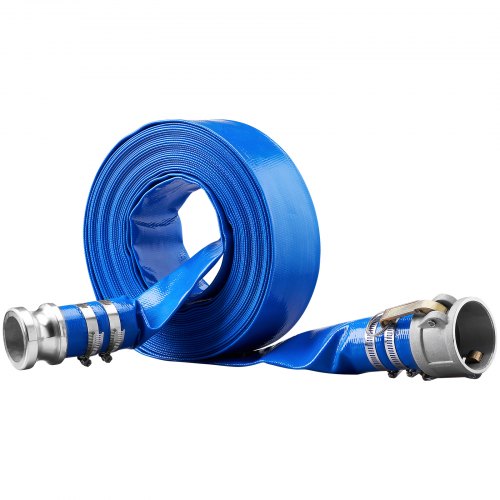 VEVOR Manguera de Retrolavado de Piscina 51 mm x 15,24 m Manguera de Descarga Plana de PVC Resistente con Accesorios Camlock C&E de Aluminio, Abrazaderas, Compatible con Bombas, Filtros de Arena, para Drenaje