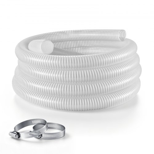 VEVOR Manguera de Succión de PVC, 5,08 cm x 7,6 m, para Bomba de Agua, Transferencia de Agua, Alta Resistencia a Presión, Resistente a la Intemperie y a las Roturas, con Abrazaderas, para Piscina