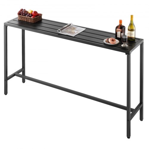 VEVOR Mesa Alta de Bar de Exterior, 1600 x 375 x 980 mm, Mesa de Comedor Rectangular con Tablero Impermeable y Estructura de Metal Resistente, Mueble de Jardín para Patio, Terraza, Piscina, Negro