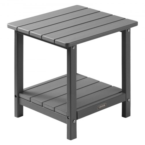 VEVOR Mesa Auxiliar de Exterior de HDPE 45 x 38 x 44 cm, Mesita Baja de Jardín de 2 Niveles, Mesa de Centro Multiuso Robusto y Estable para Terraza, Piscina, Playa, Porche, Interior, Exterior, Gris