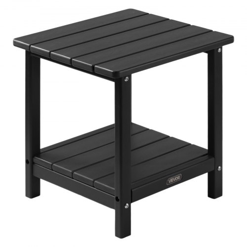 VEVOR Mesa Auxiliar de Exterior de HDPE 45 x 38 x 44 cm, Mesita Baja de Jardín de 2 Niveles, Mesa de Centro Multiuso Robusto y Estable para Terraza, Piscina, Playa, Porche, Interior, Exterior, Negro