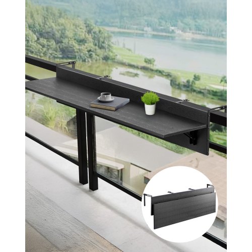 VEVOR Mesa Colgante para Balcón, Mesa Plegable con Barandilla para Balcón de 1500 x 450 x 240 mm, Carga de 22,68 kg, se Adapta a Barandillas de 1-5,91", Mesa de Servicio para Patio y Terraza