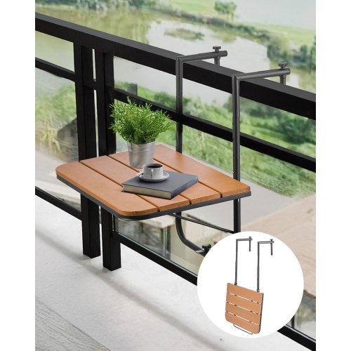 VEVOR Mesa Colgante para Balcón, Mesa Plegable con Barandilla para Balcón de 595 x 620 x 800 mm, Ajustable en 4 Niveles, se Adapta a Barandillas de 1-8,27", Mesa de Servicio para Patio y Terraza