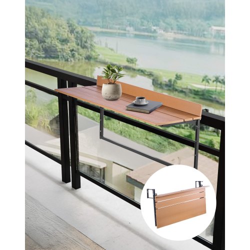 VEVOR Mesa Colgante para Balcón, Mesa Plegable para Balcón al Aire Libre de 1000 x 485 x 480 mm con Barandillas, Ajustable en 5 Niveles, se Adapta a Barandillas de 1-5,31", Mesa para Patio y Terraza