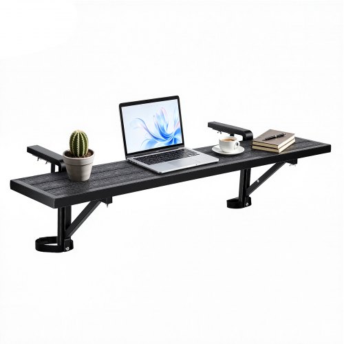 VEVOR Mesa Colgante Plegable para Balcón 1245 x 240 mm Mesita Auxiliar, para Exterior Jardín Terraza, Compatible con Barandillas 25-65 mm, Capacidad de Carga 27 kg, Compuesto de Madera y Plástico