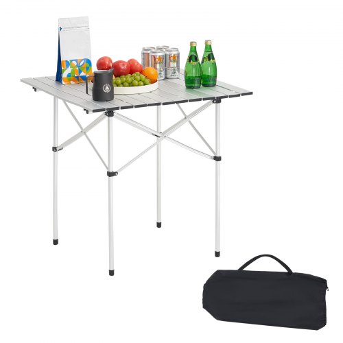 VEVOR Mesa de Camping Plegable Portátil Enrollable, Pequeña y Ligera, de Aluminio, Compacta, con Bolsa de Transporte, para Cocinar al Aire Libre, Ir a la Parrilla, Viajar, 700 x 700 x 700 mm