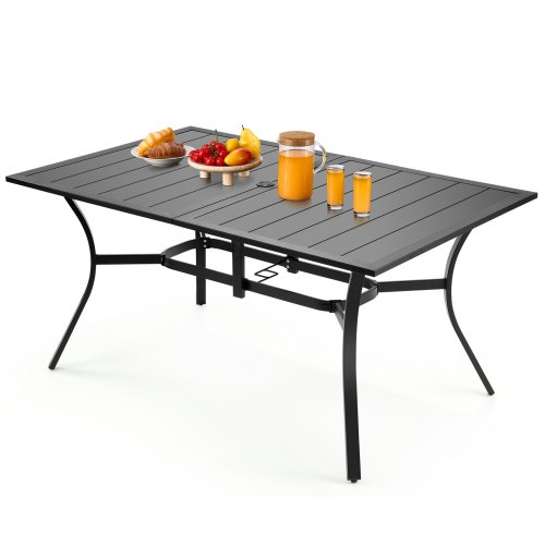 VEVOR Mesa de Patio para Jardín, 1500 x 960 x 725 mm, Rectangular, de Acero al Carbono, para Patio, Jardín, Terraza, Impermeable, con Orificio para Sombrilla de 38 mm, Carga de 68 kg, Color Negro