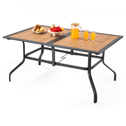 VEVOR Mesa de Patio para Jardín y Balcón, 1505 x 960 x 725 mm, en Acero al Carbono y Placa DPC, para 4 a 6 Personas, Resistente al Agua, con Orificio para Sombrilla de 35 mm y Carga de 68,04 kg