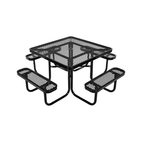 VEVOR Mesa de Pícnic, Juego de Muebles de Comedor Resistente a la Intemperie, Acero Revestido de Alta Resistencia, con Orificio para Sombrilla, para Jardín, Porche, Negro, 1925 x 1925 x 745 mm