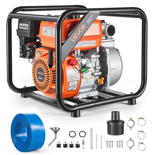 VEVOR Motobomba de Agua a Gasolina 50,8 mm, 142 GPM, 7 HP, Bomba de Agua a Gasolina con Manguera de Descarga, Altura de Succión de 7 m, Elevación Máxima de 29,87 m, para Riego, Estanques, Piscinas