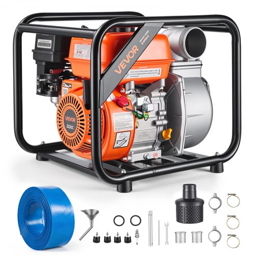 VEVOR Motobomba de Agua a Gasolina 76,2 mm, 264 GPM, 7 HP, Bomba de Agua a Gasolina con Manguera de Descarga, Altura de Succión 7,5 m, Elevación Máxima de 30 m, para Riego, Estanques, Piscinas