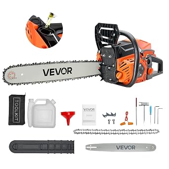 VEVOR Motosierra de Gasolina de 508 mm, Motosierra de Gasolina de 58 cc, 2,7 HP con Mango Antideslizante, Doble Depósito de Combustible, Ideal para Cortar Madera, Podar Árboles y Limpiar Terrenos
