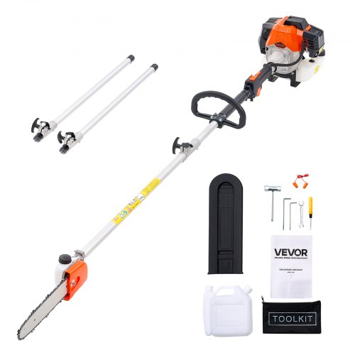 VEVOR Motosierra de Pértiga a Gasolina, Motosierra Inalámbrica de 43 cc y 2 Tiempos con Barra de Corte de 25,4 cm, Tanque de Combustible de 850 ml y Extensible de 2,08-3,58 m para Podar Árboles