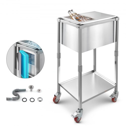 VEVOR Nevera Portátil con Ruedas, 510 x 360 x 970 mm, de Acero Inoxidable, con Ruedas, 28 L, para Exteriores, con Estante, para Fiestas en el Patio o el Bar, con Más de 24 Horas de Aislamiento
