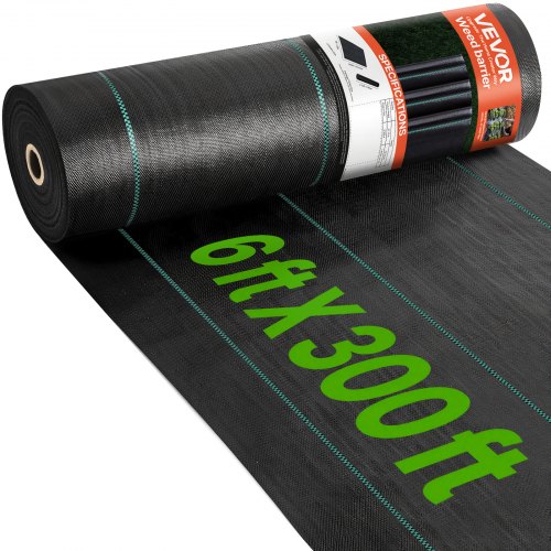 VEVOR Paño Mantillo Antimalezas 1,8 x 91,4 m Geotextil Tejido Anticrecimiento de Malezas Bajo Grava 102 g/m² Paño PP Permeable Resistente al Desgarro para Paisajismo, Cubierta del Suelo, Negro